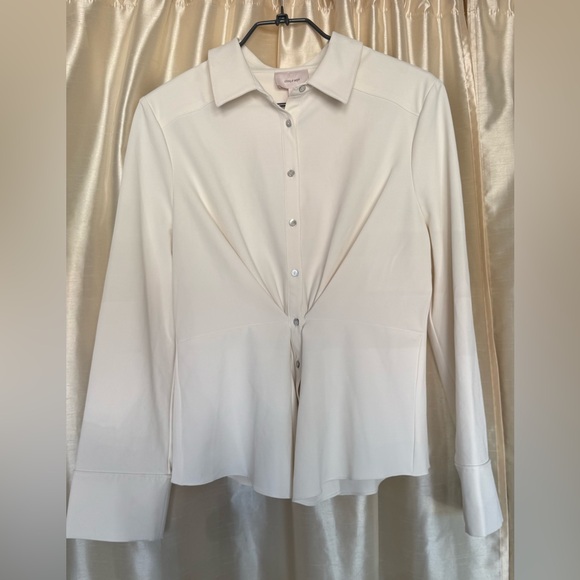 Cinq à Sept Isabelle Ruched Front Shirt Ivory Color Size Large NWT - Picture 9 of 15